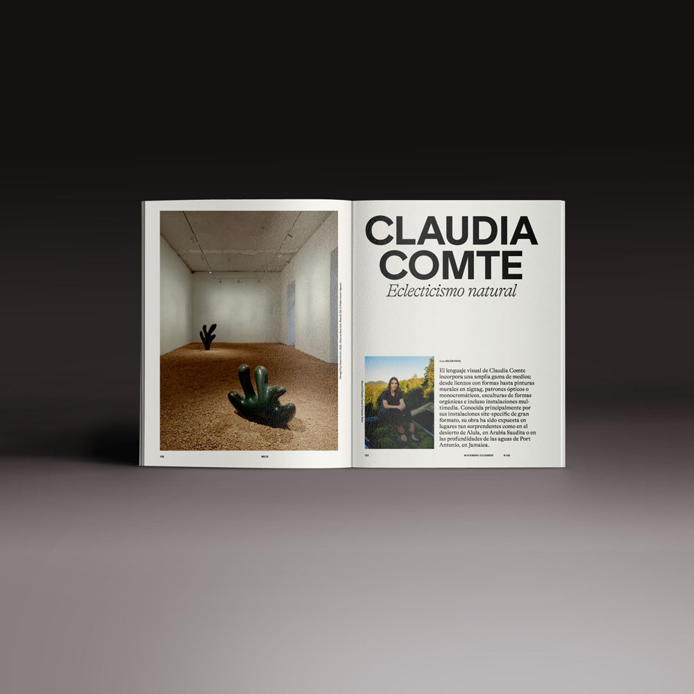 Neo2 Portada número 182, una doble página con una entrevista a Claudia Comte