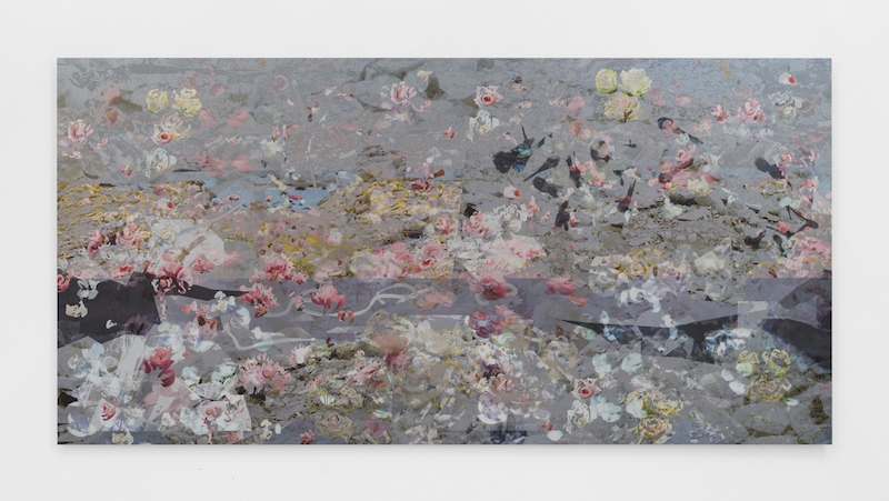 Petra Cortright, pintura casi abstracta con manchas que parecen flores rosas