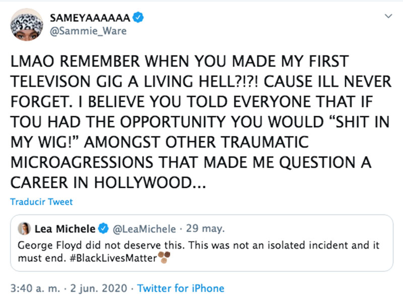 Lea Michele tweet samantha ware black lives matter