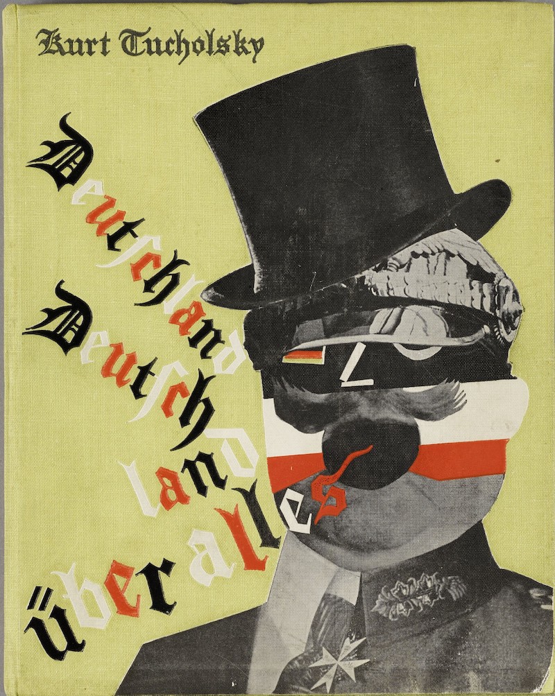 John Heartfield. Fotomontaje para portada de libro de Kurt Tucholsky: Alemania sobre todo, con varias caras super puestas y sombrero de copa