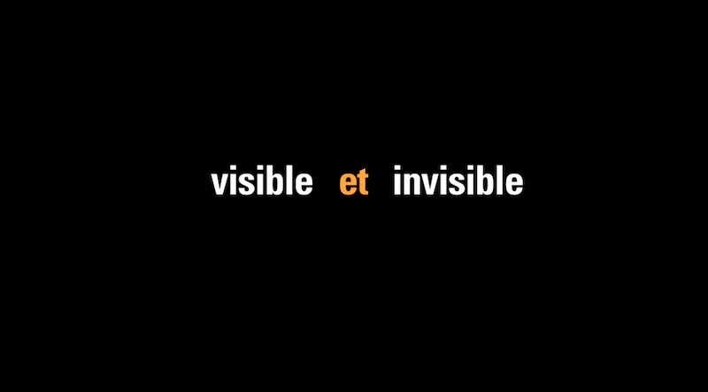 Ro caminal fotograma en negro con letras blancas donde se lee visible e invisible en francés