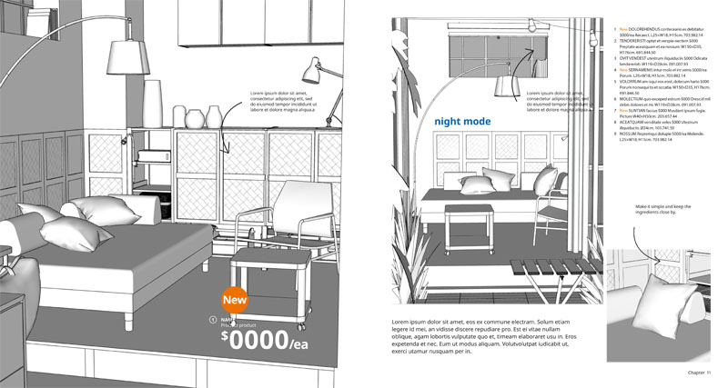 Catálogo Ikea 2021 Álex Fabuel: boceto de doble página con el nuevo diseño