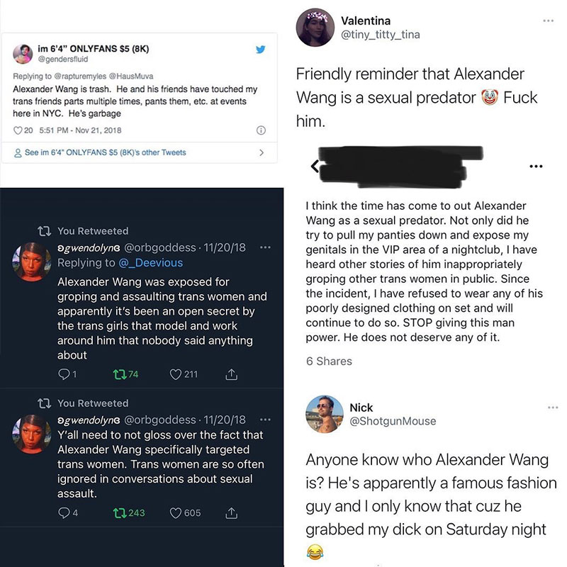 Alexander Wang escándalo en TikTok, Instagram y Twitter.