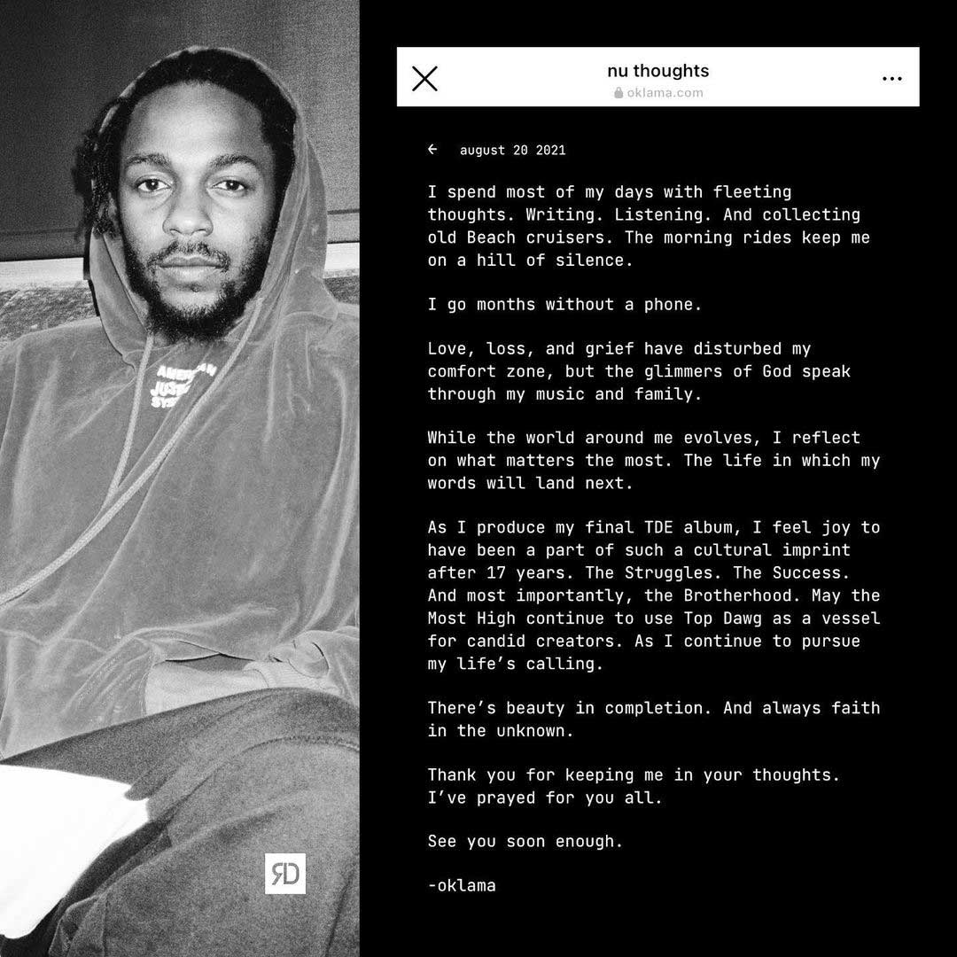 Kendrick Lamar anuncia nuevo disco y nueva etapa vital