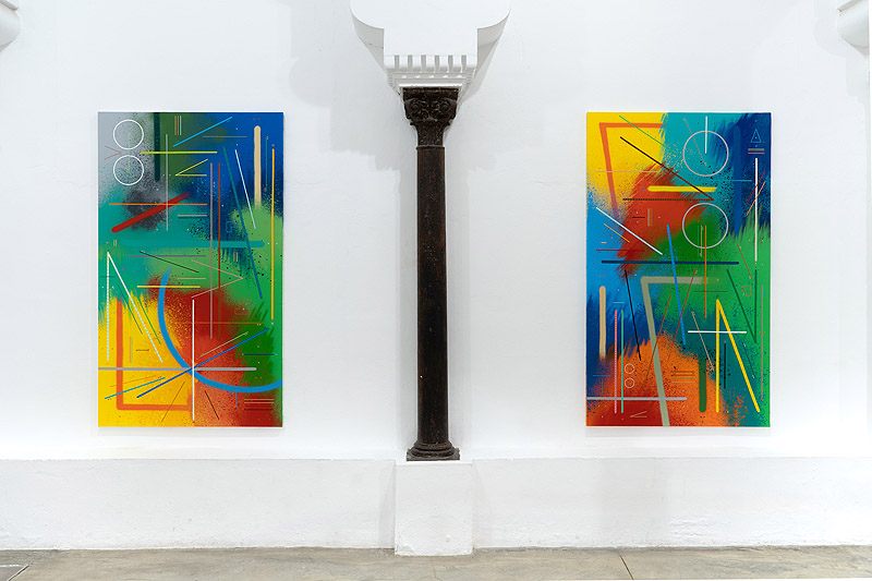 Sixe Paredes - delimbo gallery - imagen de la exposición de pinturas abstractas con mucho color