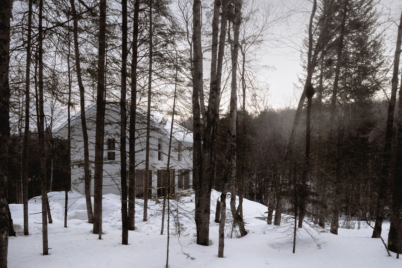 schnee eule labri: imagen de un chalet en un bosque nevado