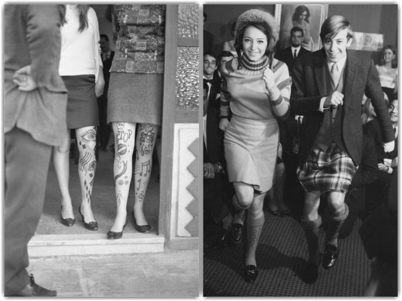 Editorial de moda "Piernas pintadas", Madrid, ca. 1966 y Reportaje "Minifaldas para caballeros", con modelos del diseñador Juanjo Rocafort, publicado en el diario Pueblo, Madrid, 7 de febrero de 1967