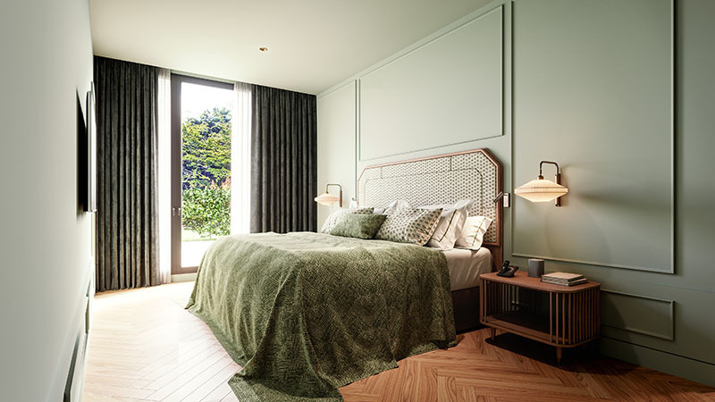 palacio de luces asturias coolrooms: imagen de una habitación de hotel con acceso a un jardín exterior