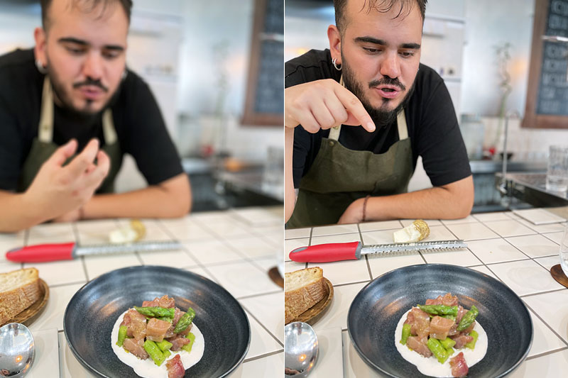 Restaurante La Llorería: José Certruchas explicando el plato de bonito
