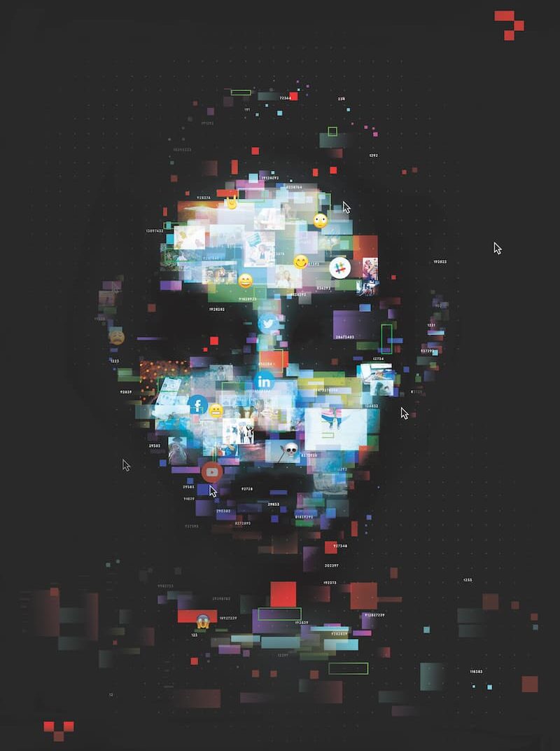Inteligencia Artificial en el CCCB, retrato de chica hecho con logos de internet