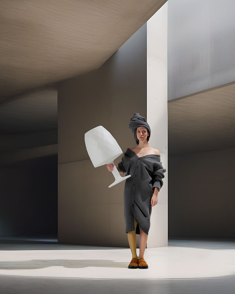 Lights and Shadows editorial EstudiHac: La modelo con la lámpara Vases de Vondom