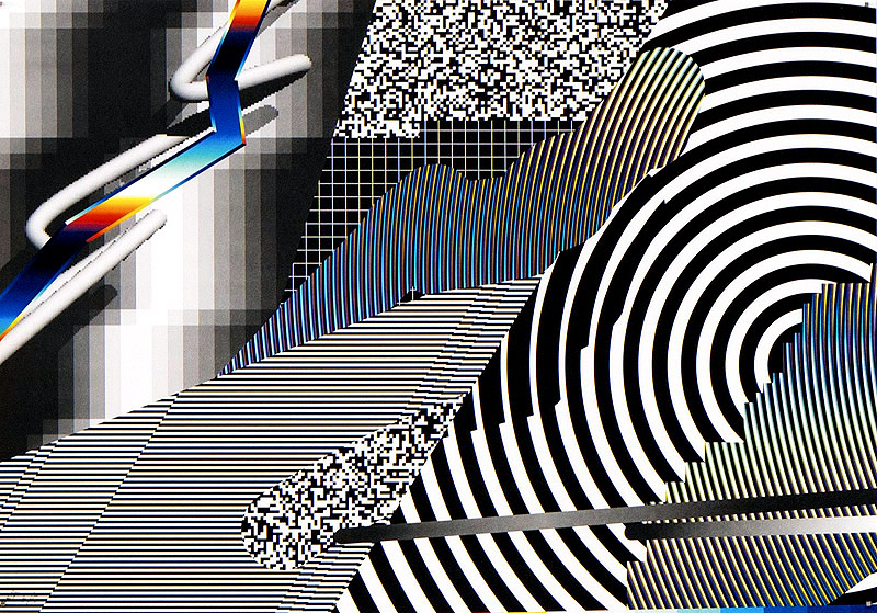 Exposición de Eusebio Sempere y Felipe Pantone. Imagen abstracta pixelada en blanco y negro.