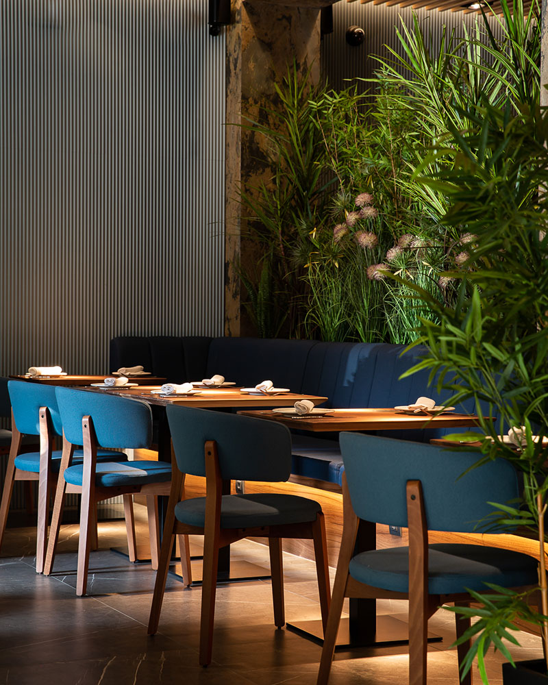 Restaurante Barra Alta: interiores con mucha vegetación y madera