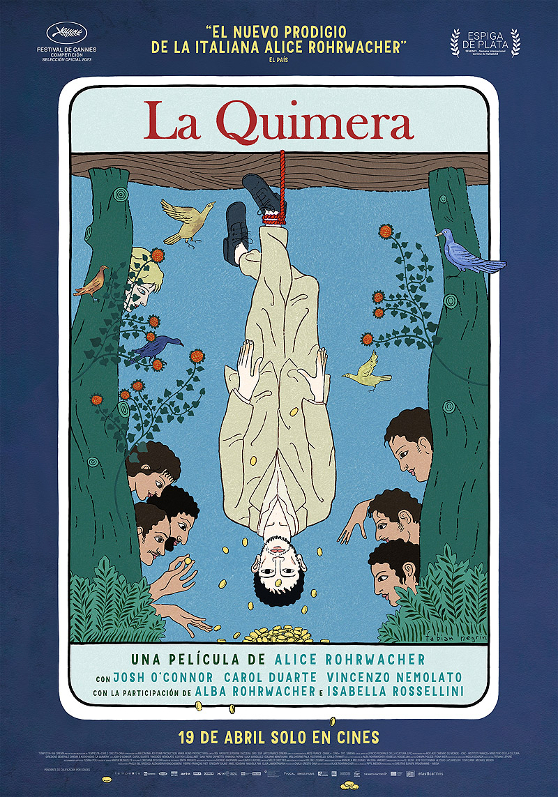 La Chimera - cartel de la película . ilustración de la carta del tarot "El colgado"