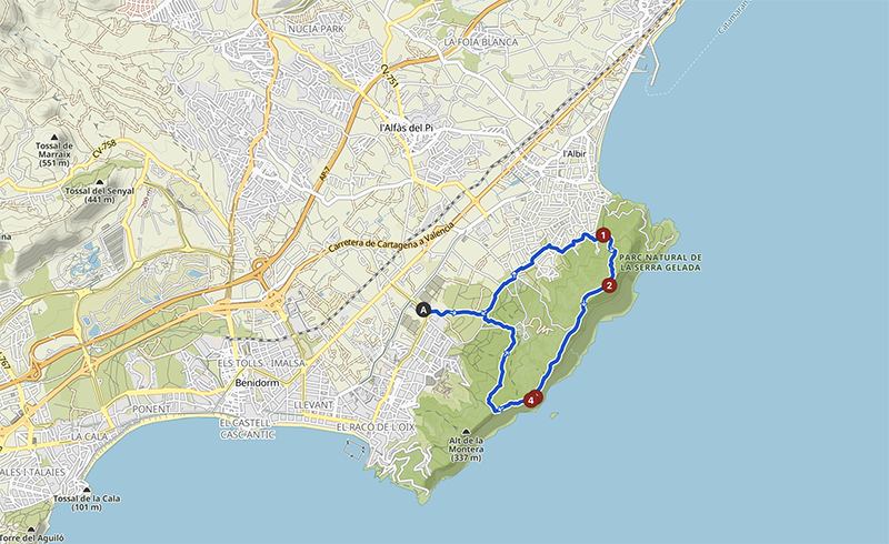 Benidorm ruta gastronómica, bicicleta y arquitectura: mapa de una ruta de senderismo