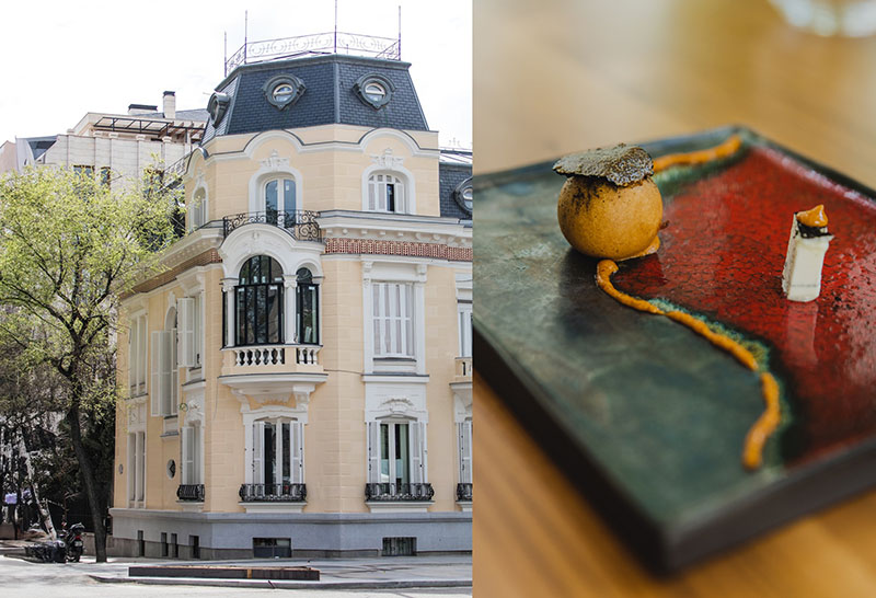 Regalos gastronómicos Día del Padre: fachada del restaurante Abya y un plato de su menú