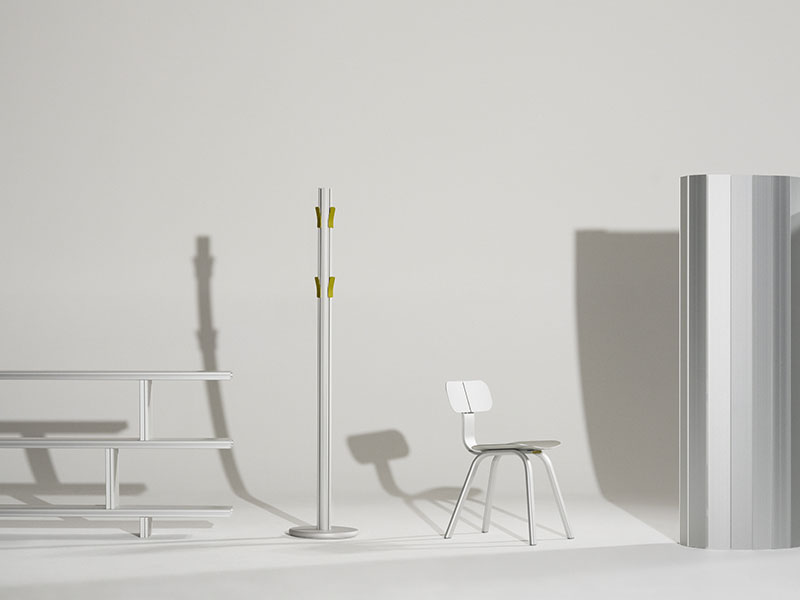 100R exposición de Hydro durante la Semana del diseño en Milán 2024: un conjunto de piezas de aluminio