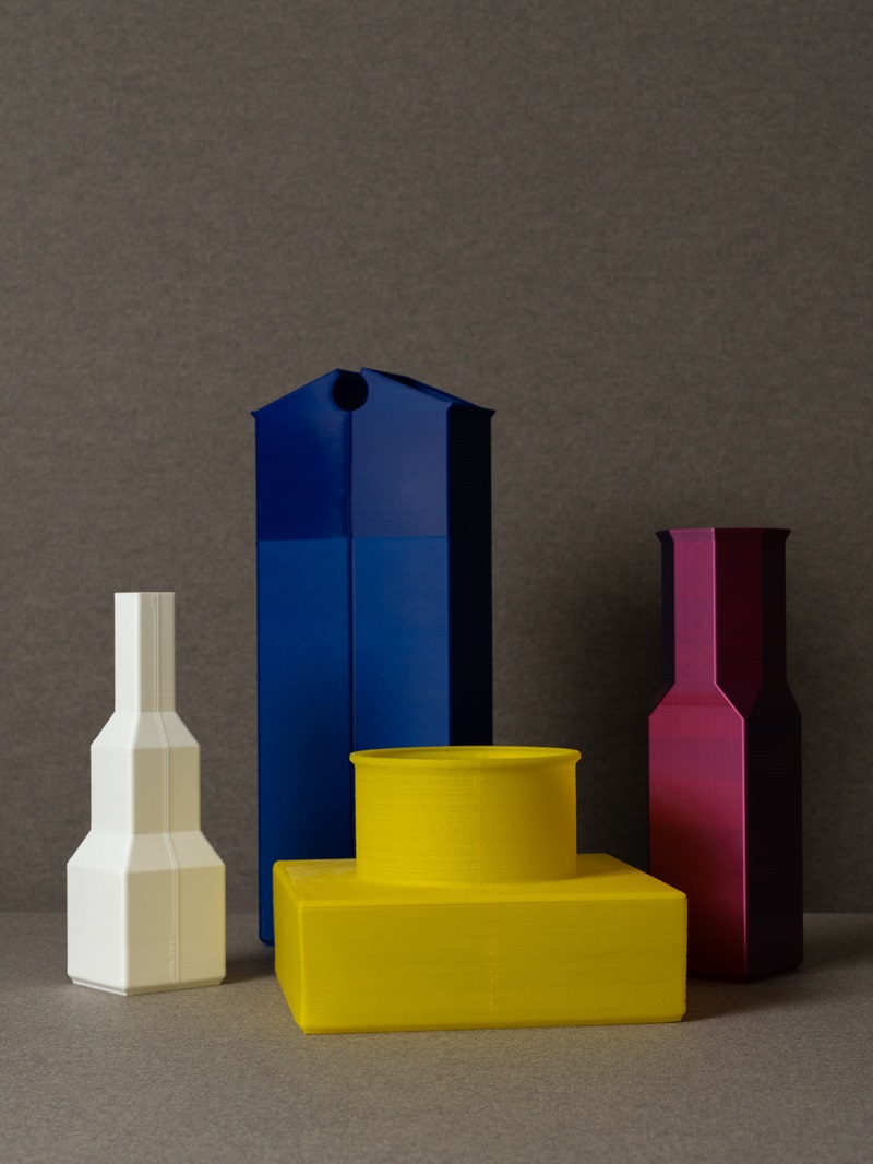 Disssseny-AMOO-Posmo: jarrones de impresión 3D azul blanco amarillo y morado