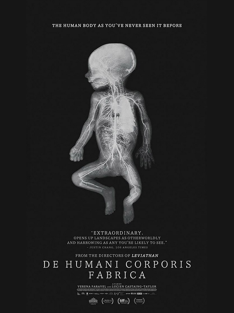 Las Favoritas de Albert Serra - poster de película de cine con radiografía de bebe sobre fondo negro