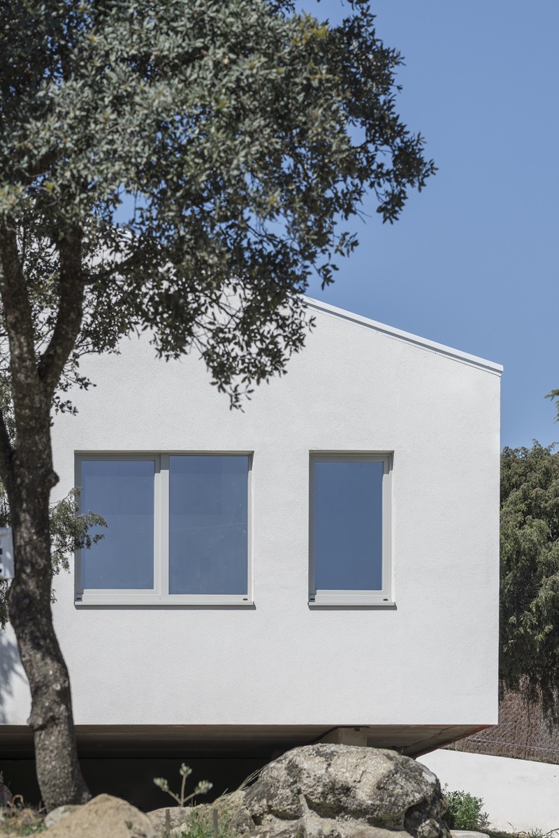 Positivelivings-Casa en la sierra de Madrid: detalle fachada y árbol