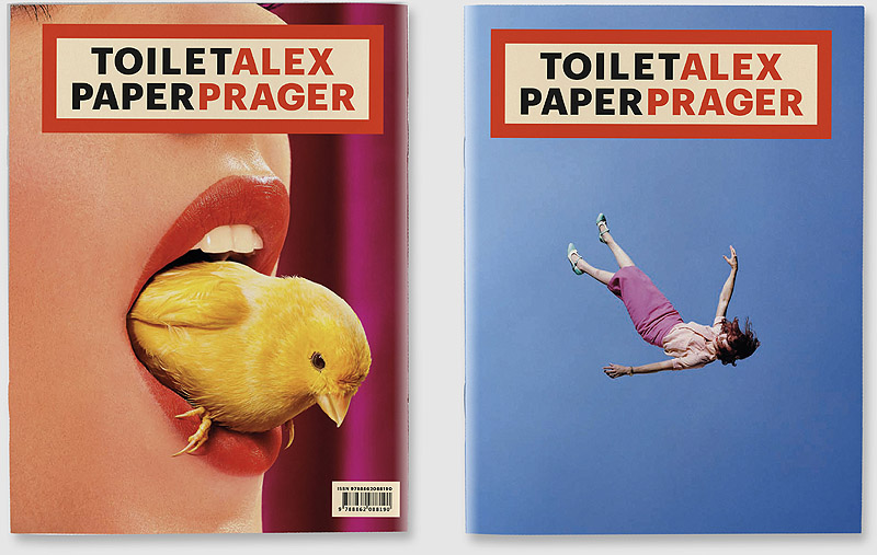 Toiletpaper - portada y contraportada, imagen de una mujer cayendo en el vacio y un pájaro saliendo de la boca de una mujer