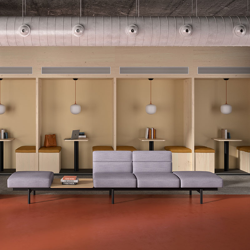 Andreu World novedades Milan Design Week 2024: sistema de sofá modular en una oficina