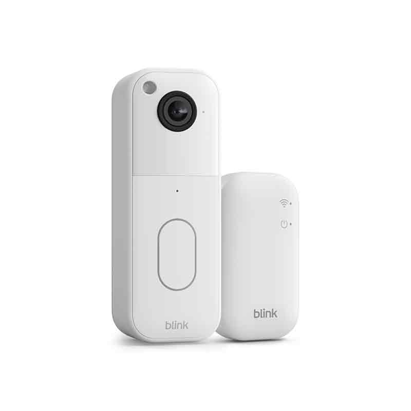 Blink Video Doorbell: dispositivo Blink Video Doorbell en blanco sobre fondo blanco.