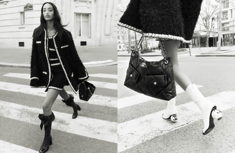 Chanel captura un París en blanco y negro con tweed dorado