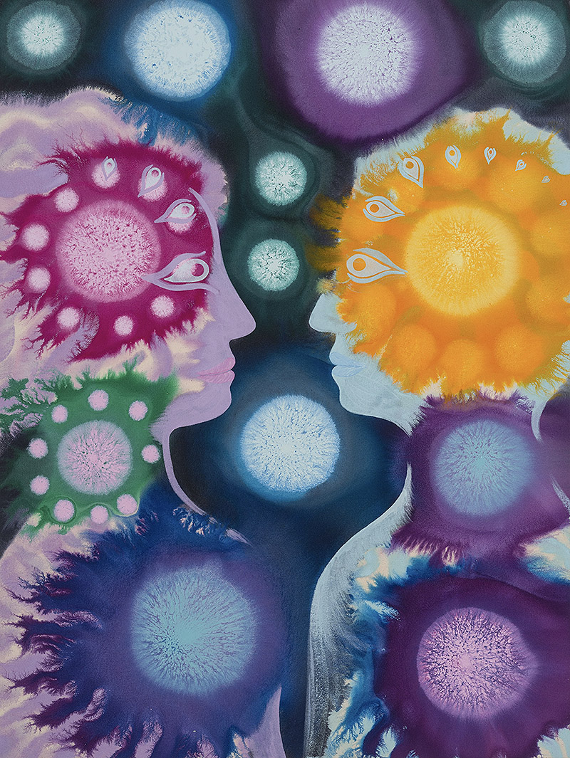 Aaron Johnson, pintura al oleo psicodéilca con mucho colorido