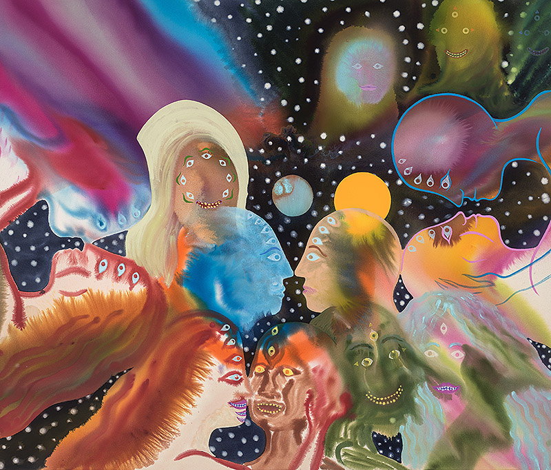 Aaron Johnson, pintura al oleo psicodéilca con mucho colorido