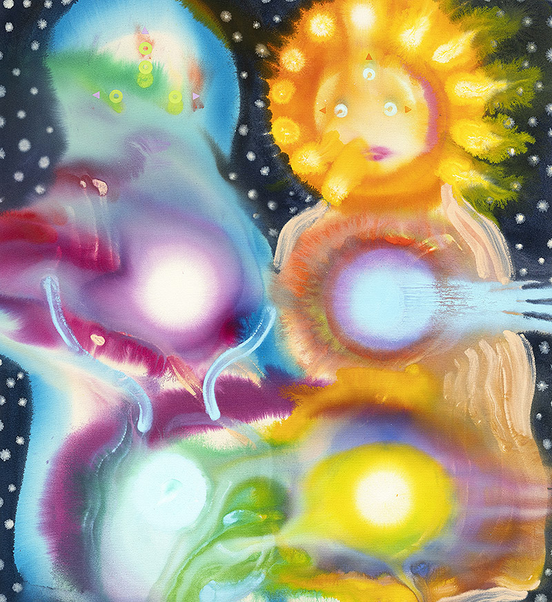 Aaron Johnson, pintura al oleo psicodéilca con mucho colorido