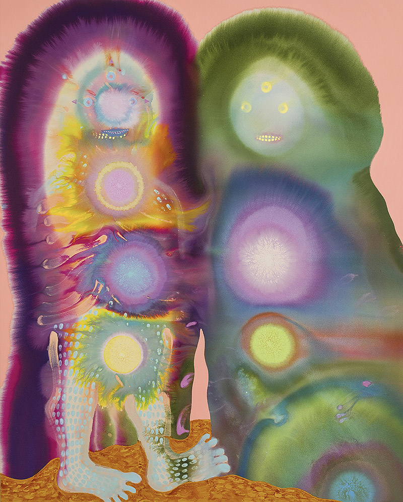 Aaron Johnson, pintura al oleo psicodéilca con mucho colorido