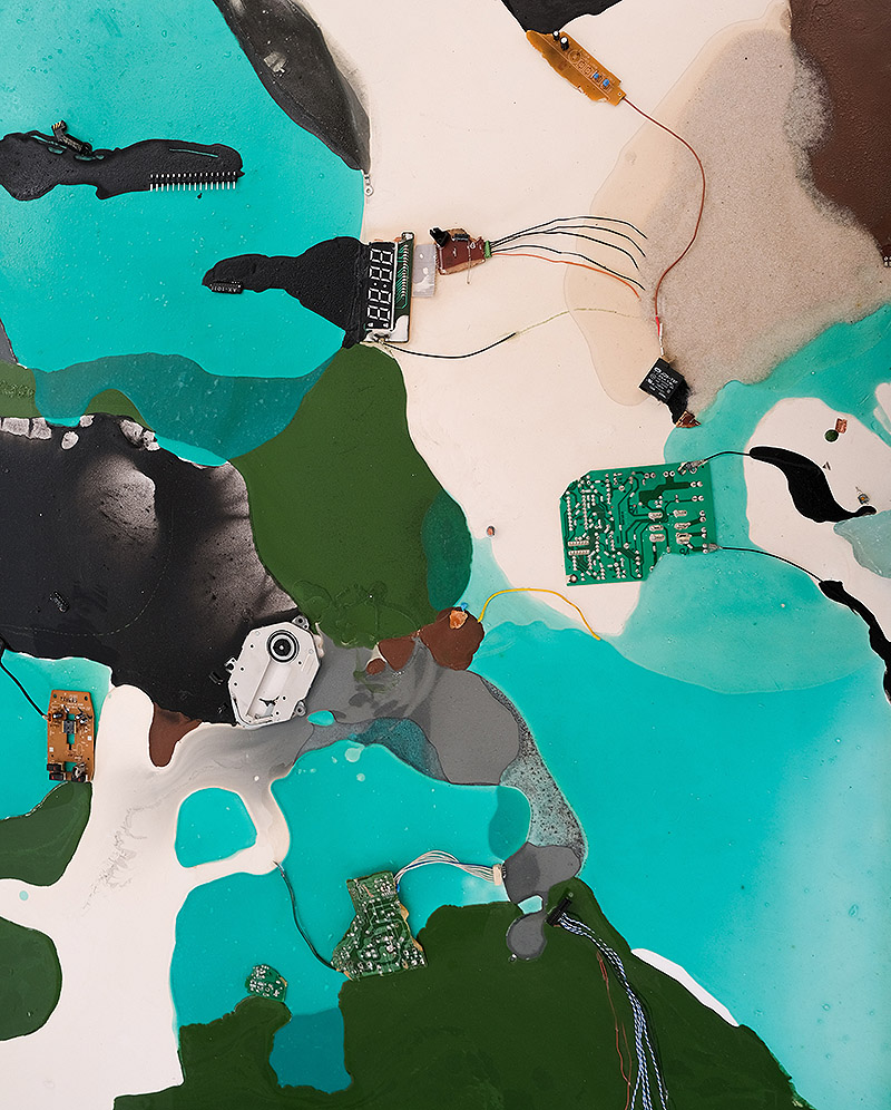 Detalle del tríptico de tonos verdes.