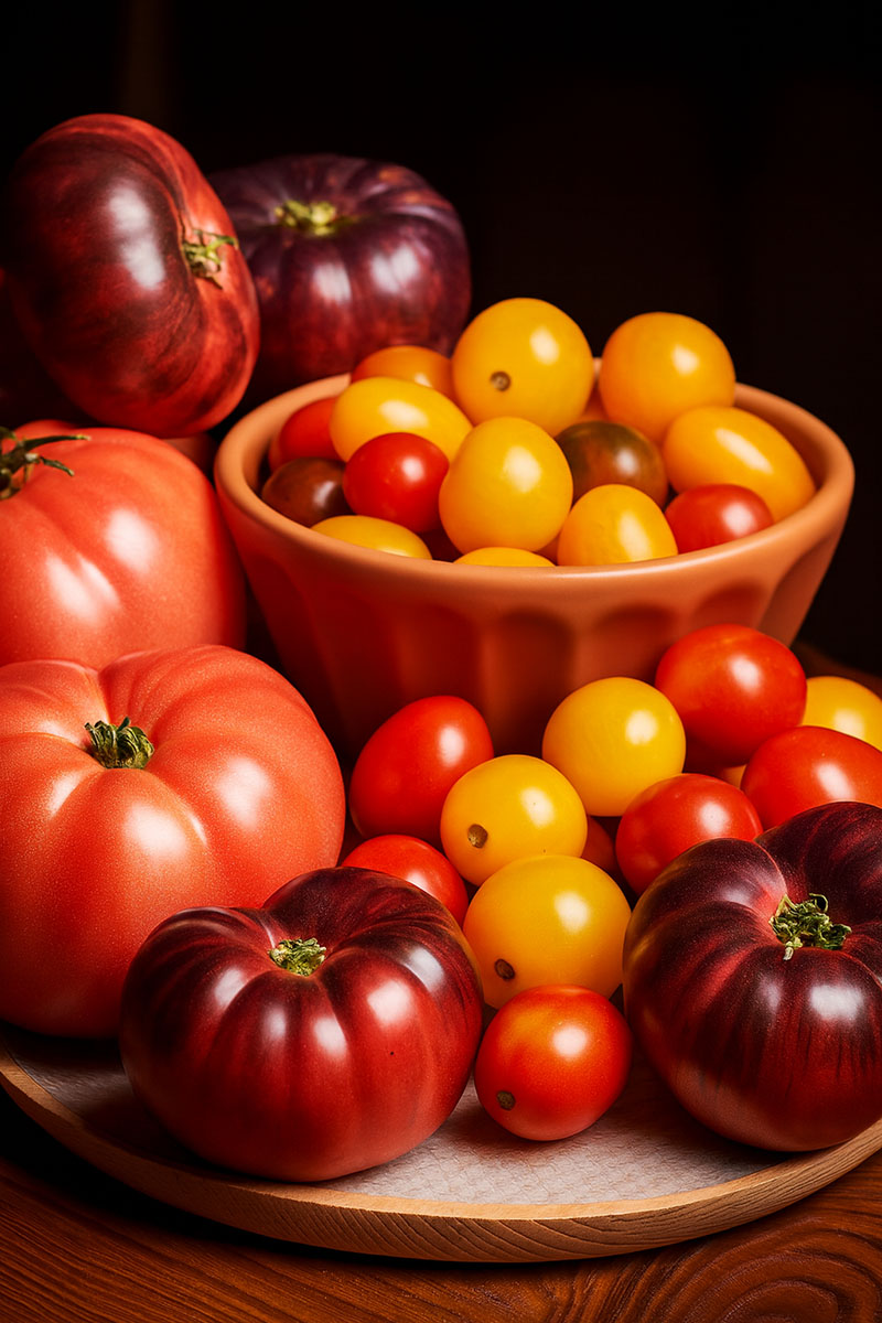 El Patio de LaTomata. bodegón con variedades de tomates