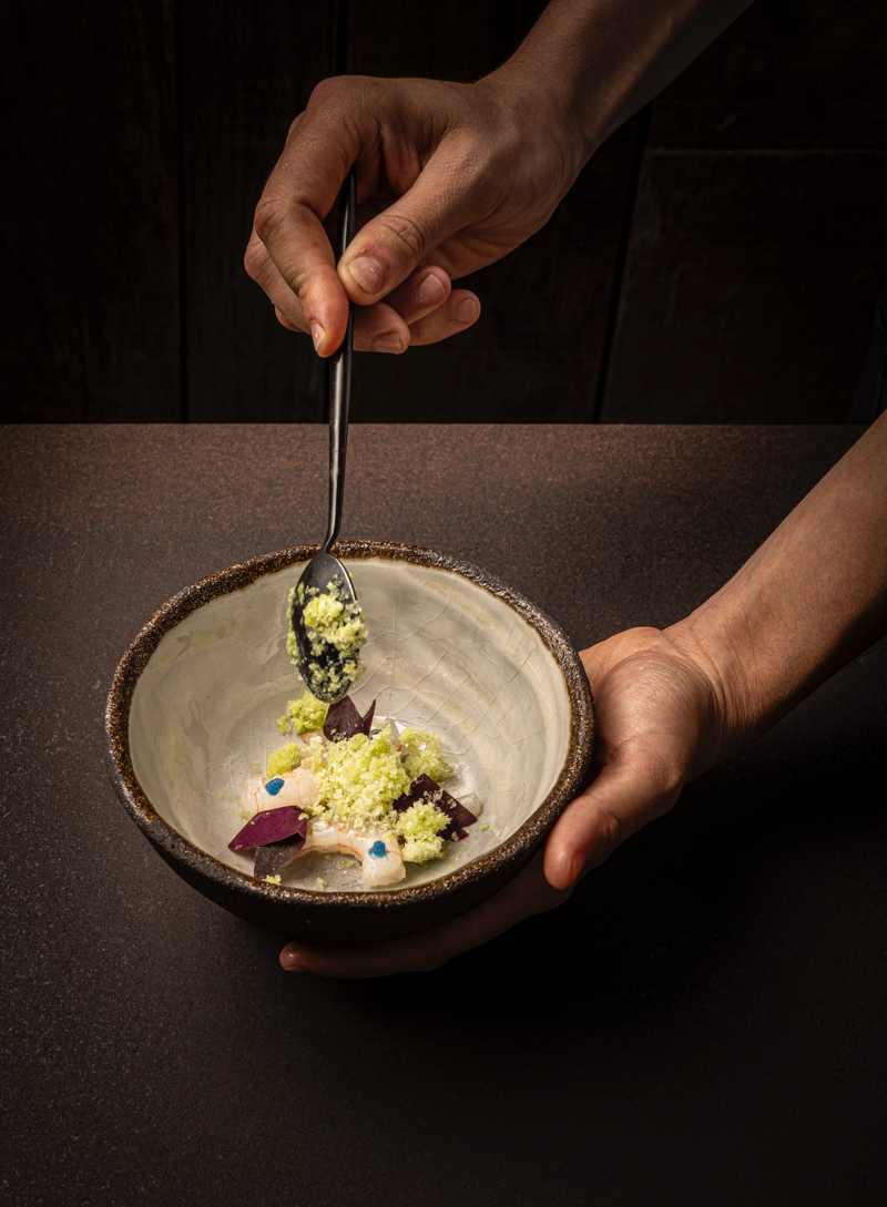 Kamezí Restaurant: Gamba de La Santa con granizado de cilantro y mayonesa del mar