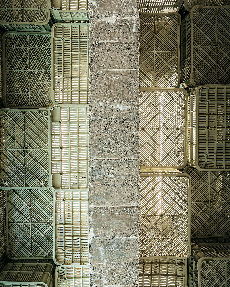 Plastic Box de Minimal Studio en Mallorca: detalle del techo con las cajas de plástico