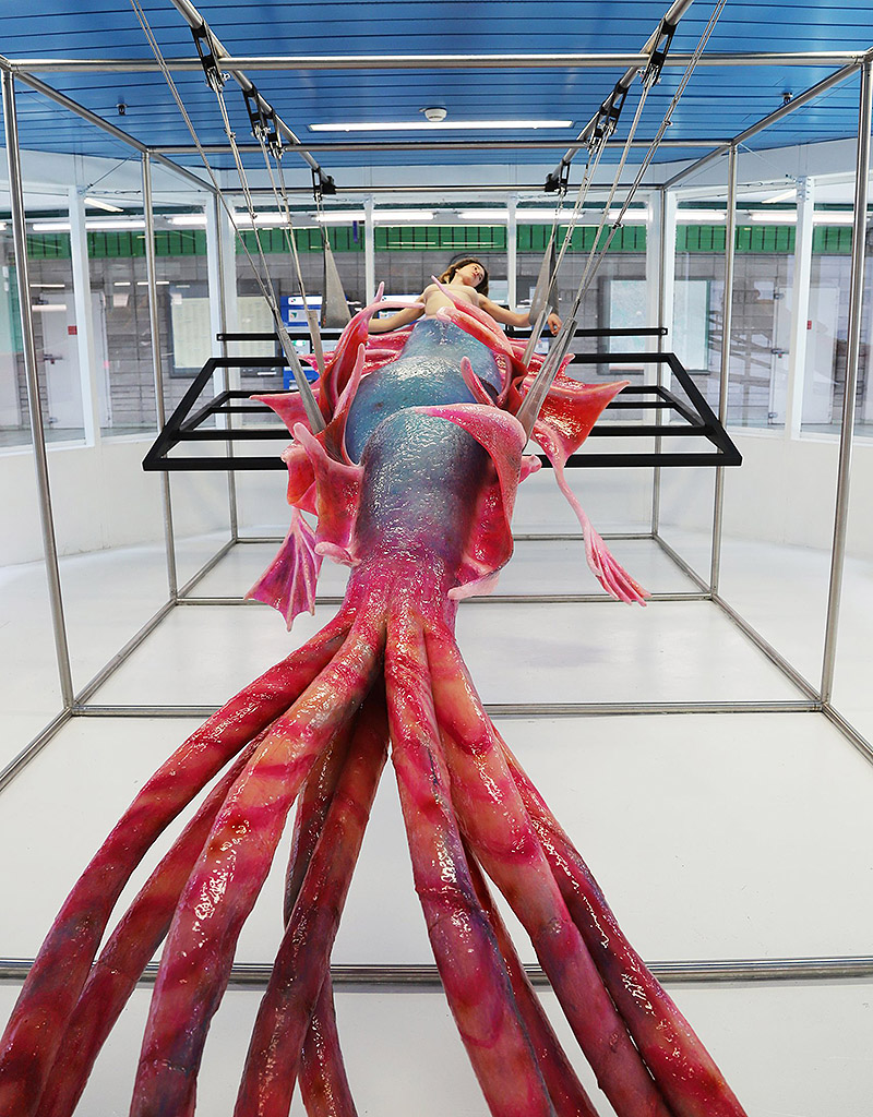 Vista de una mujer co cuerpo de molusco