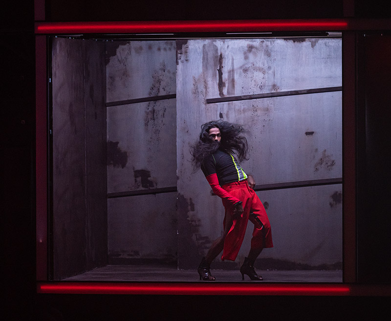 Imagen de actor que baila con pantalón rojo.