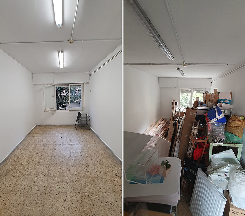 La Panera - 2 imágenes de una habitación, vacía y llena de trastos