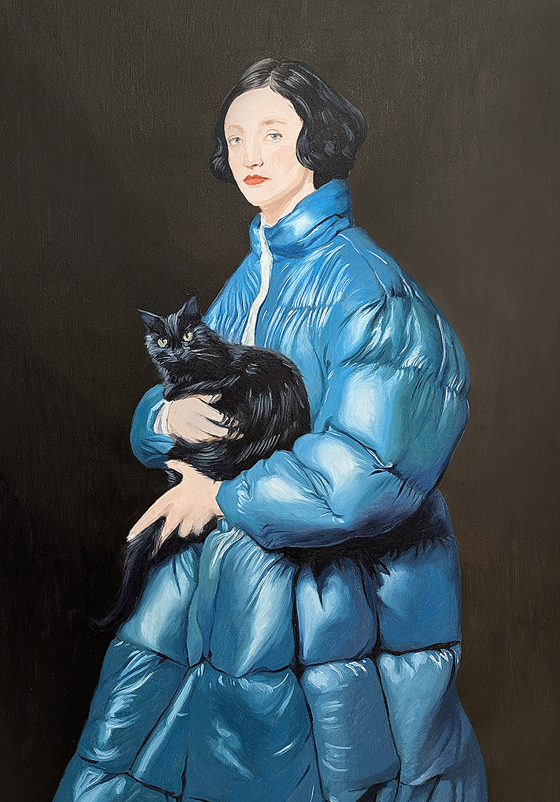Nieves Gonzalez - retrato al óleo de chica con abrigo plumífero