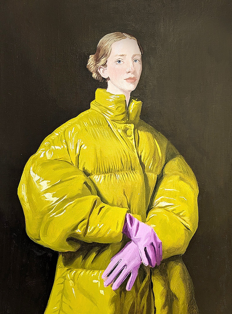 Nieves Gonzalez - retrato al óleo de chica con abrigo plumífero