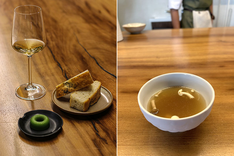 Pan y mantequilla de higuera además de caldo pho en el restaurante Pipilacha