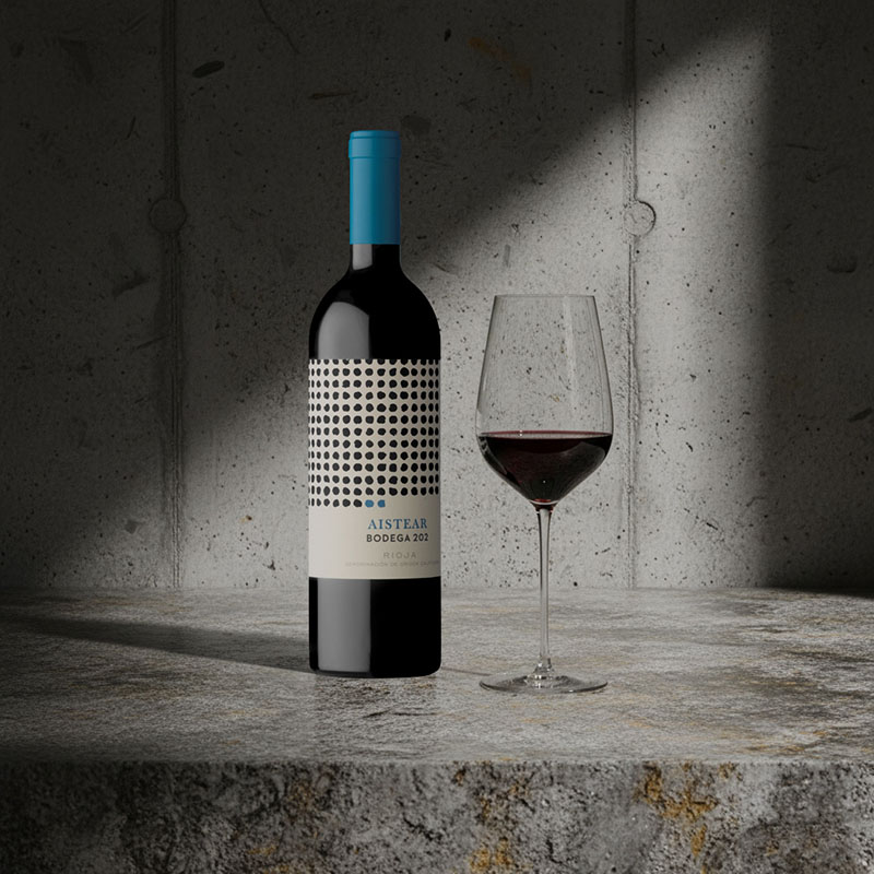 Botella y copa de Aistear 2016 de Bodega 202