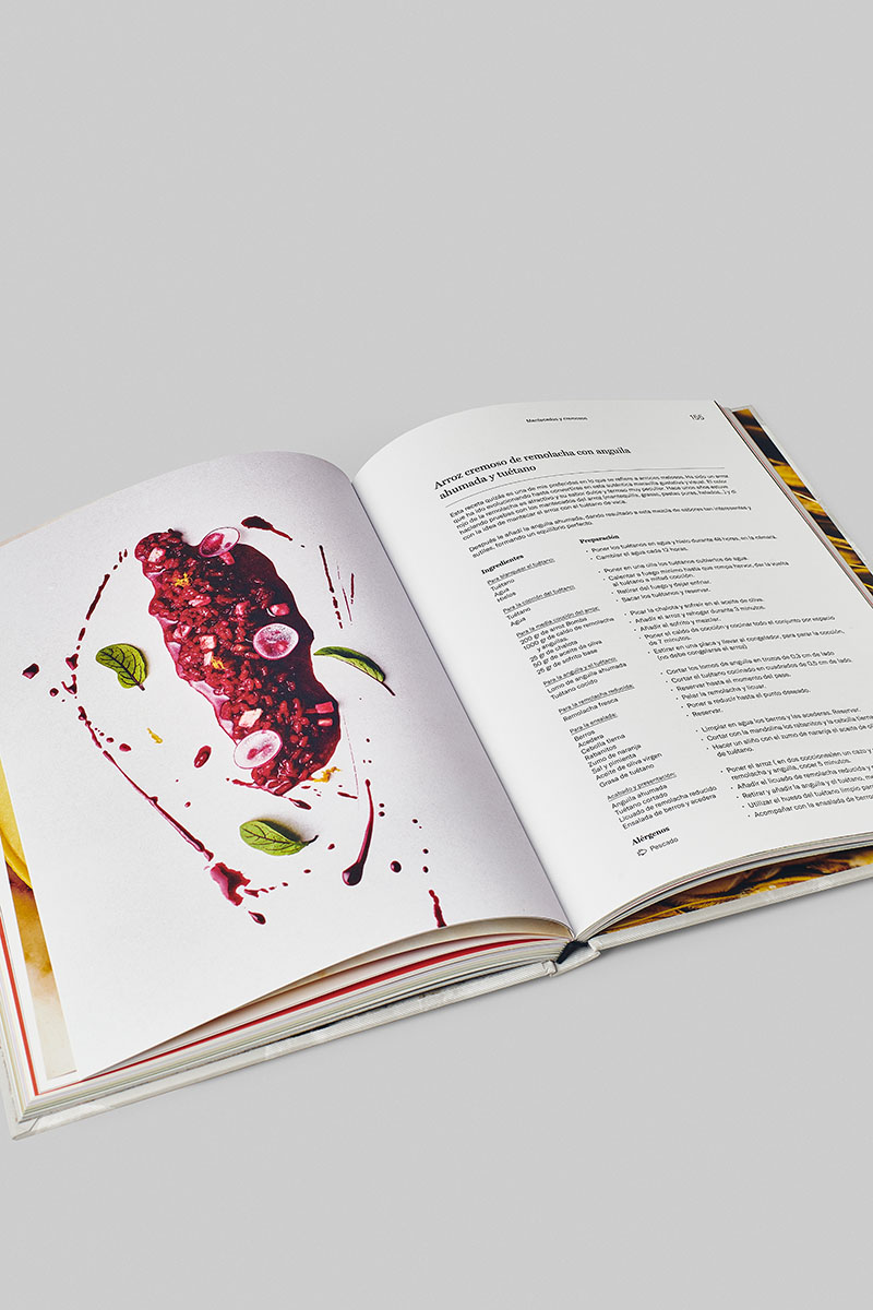 Página interior de Arroz. Técnica y esencia de Luis Arrufat con receta de arroz cremoso de remolacha