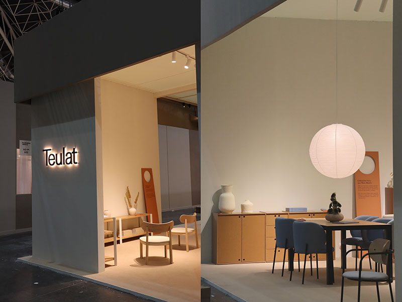 Vista general del stand de las novedades Teulat en Feria Hábitat Valencia 2025 con áreas de exposición y piezas de mobiliario