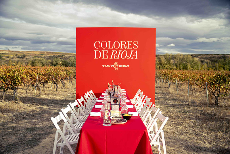 Montaje de la mesa en los viñedos de Ramón Bilbao para la experiencia Colores de Rioja
