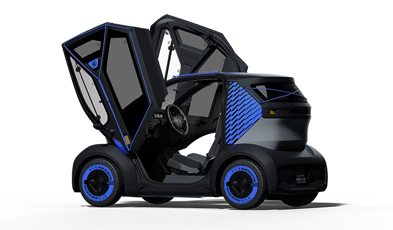 TheArsenale: un automovil eléctrico de dos plazas en color negro y azul