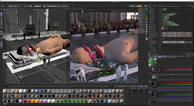 Imagen de cuerpos desnudos sobre una camilla.