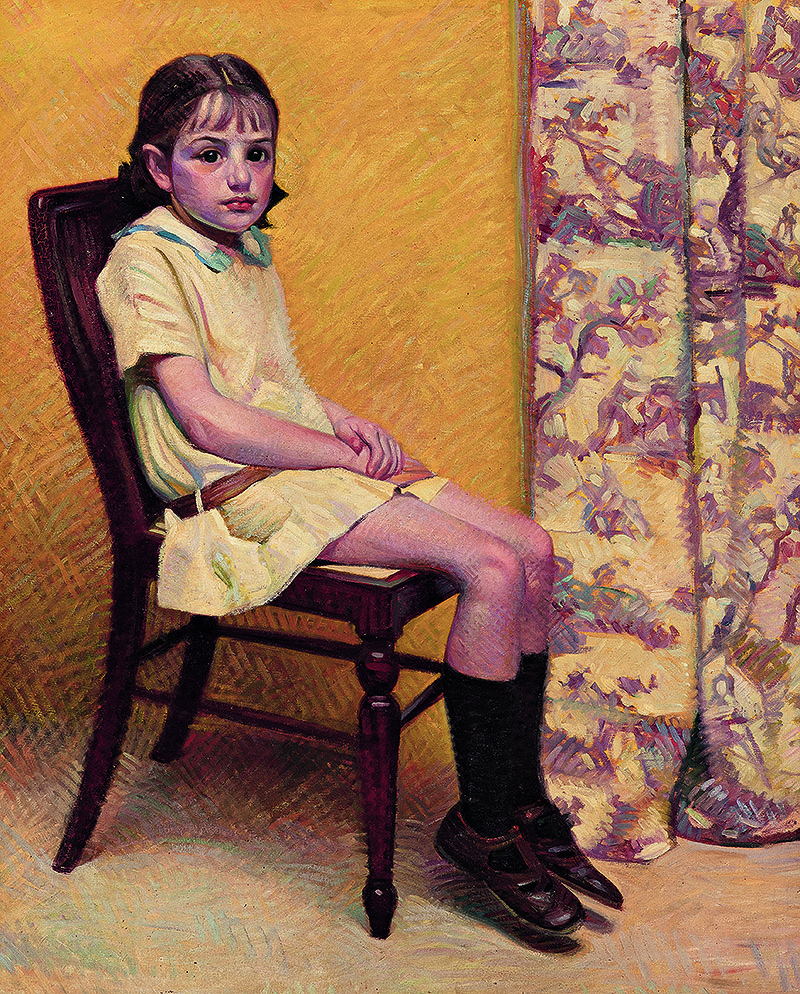 Rodoreda, un bosque - retrato al óleo de una niña sentada en una silla