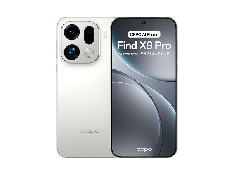 El nuevo Oppo Find X9 Pro en blanco aparece por delante y por detrás como parte del material visual incluido en las ofertas